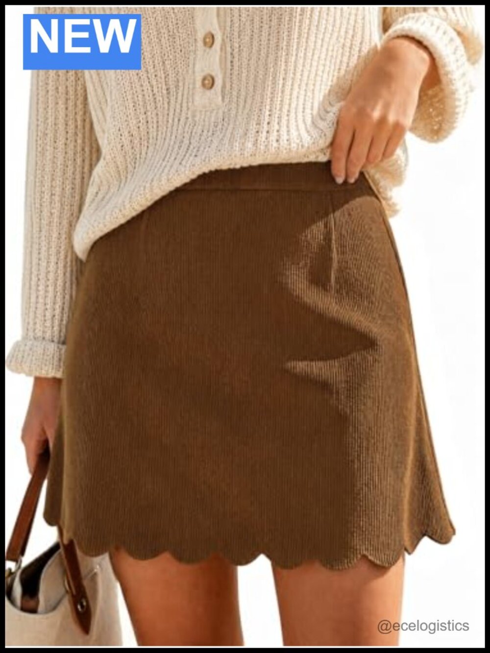 Women's Corduroy Mini Skirt High Waisted Scalloped Ruffle A-Line Skirt